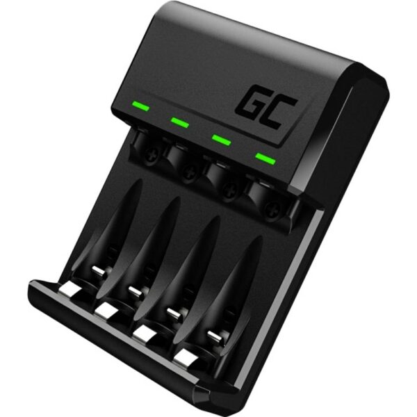 Green Cell Akku Ladegerät VitalCharger Ni-MH AA/AAA MicroUSB/USB-C Port Schwarz