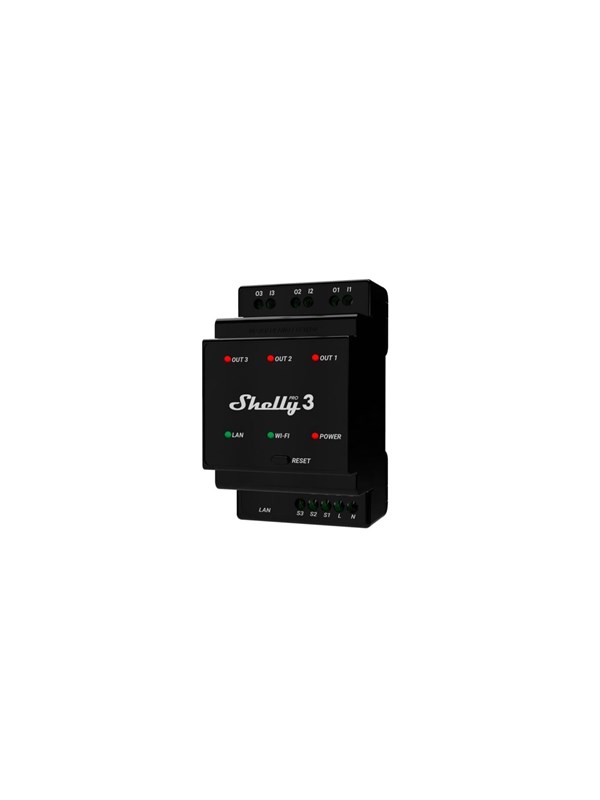 Shelly Relais "Pro 3" WLAN LAN 3x 16A 3 Kanäle 3 Phasen Max. 48A BT DIN-Rail