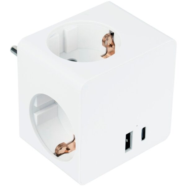 Kabelmeister Steckdosenwürfel mit 3x Schutzkontakt 1xUSB-C und 1xUSB-A Weiß