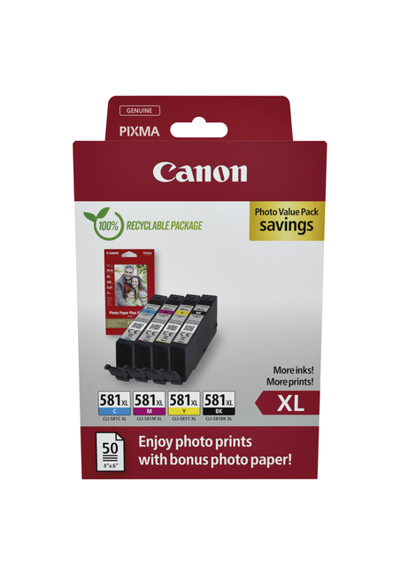 Canon Tinte CLI-581XL 2052C004 4er Multipack (BKMCY) + Fotopapier