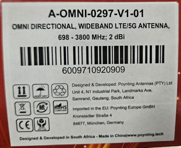Poynting Antennas 5G/LTE M2M/IoT A-OMNI-0297-V1-01 grau SMA (M) 2dbi Rundstrahl SMA - Male